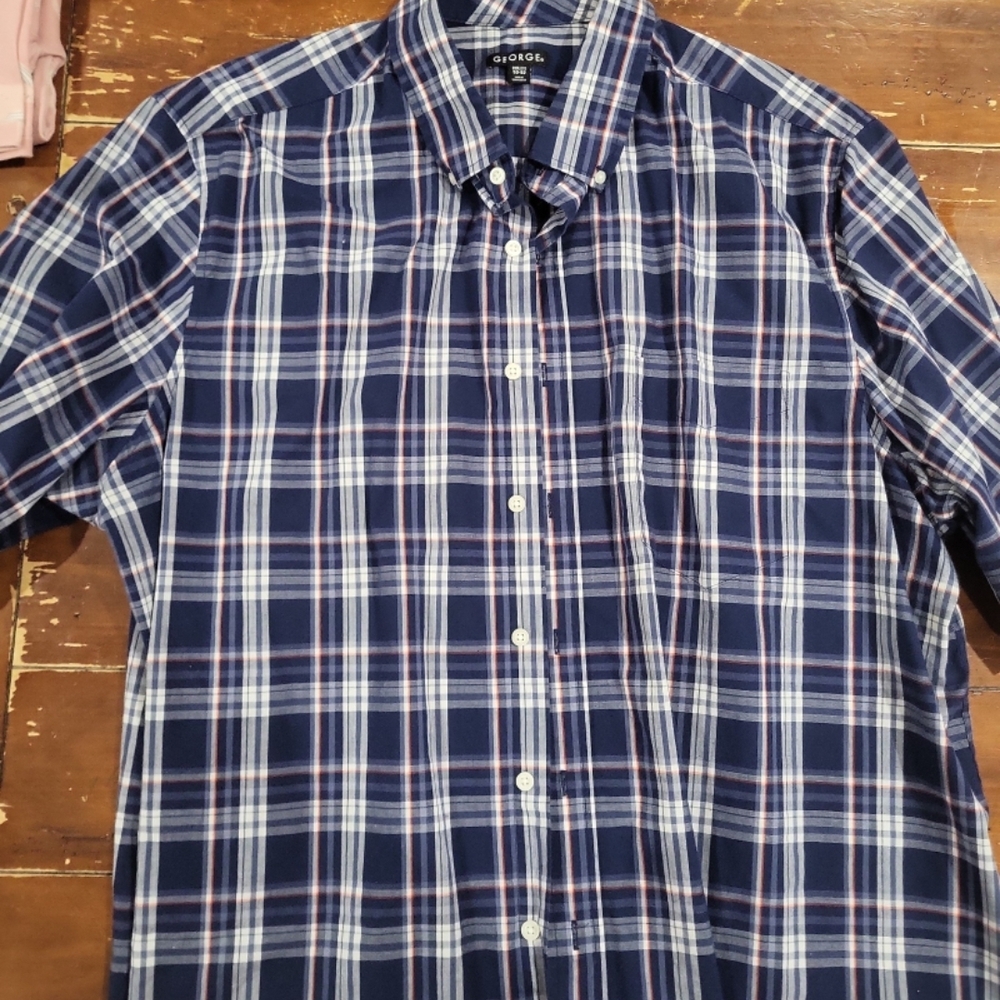 George Men's Blue Plaid Button-Down Shirt